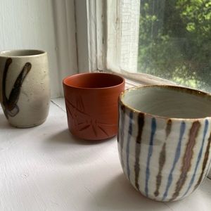 3 Handmade Japanese Clay Pottery Sake Tea Cups
